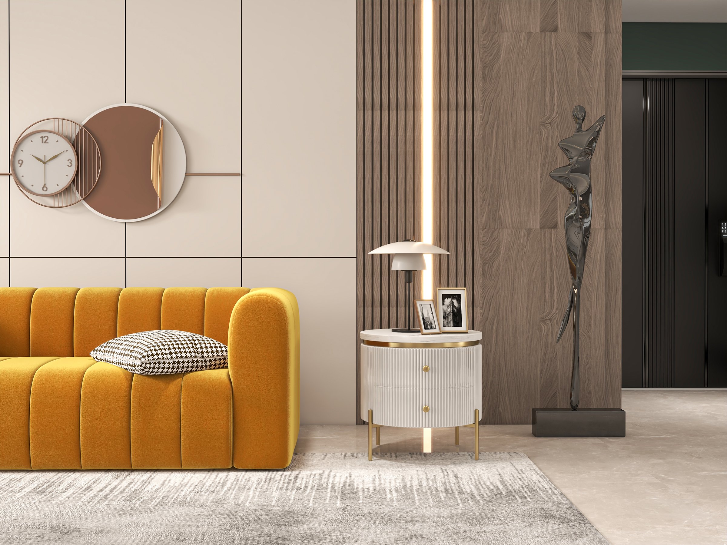 HMR Modern 3-Seater Sofa with Velvet Upholstered - Yellow