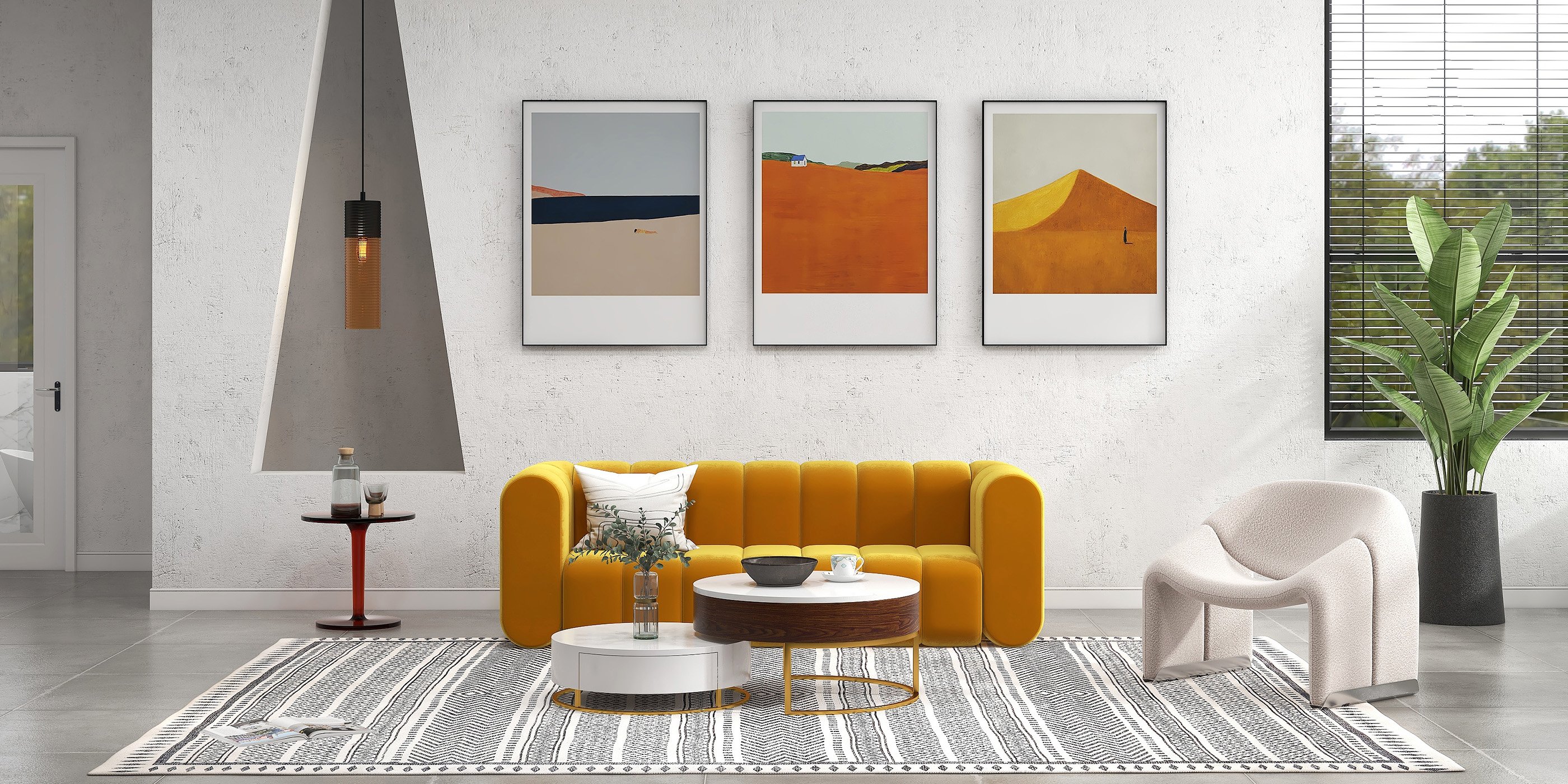 HMR Modern 3-Seater Sofa with Velvet Upholstered - Yellow