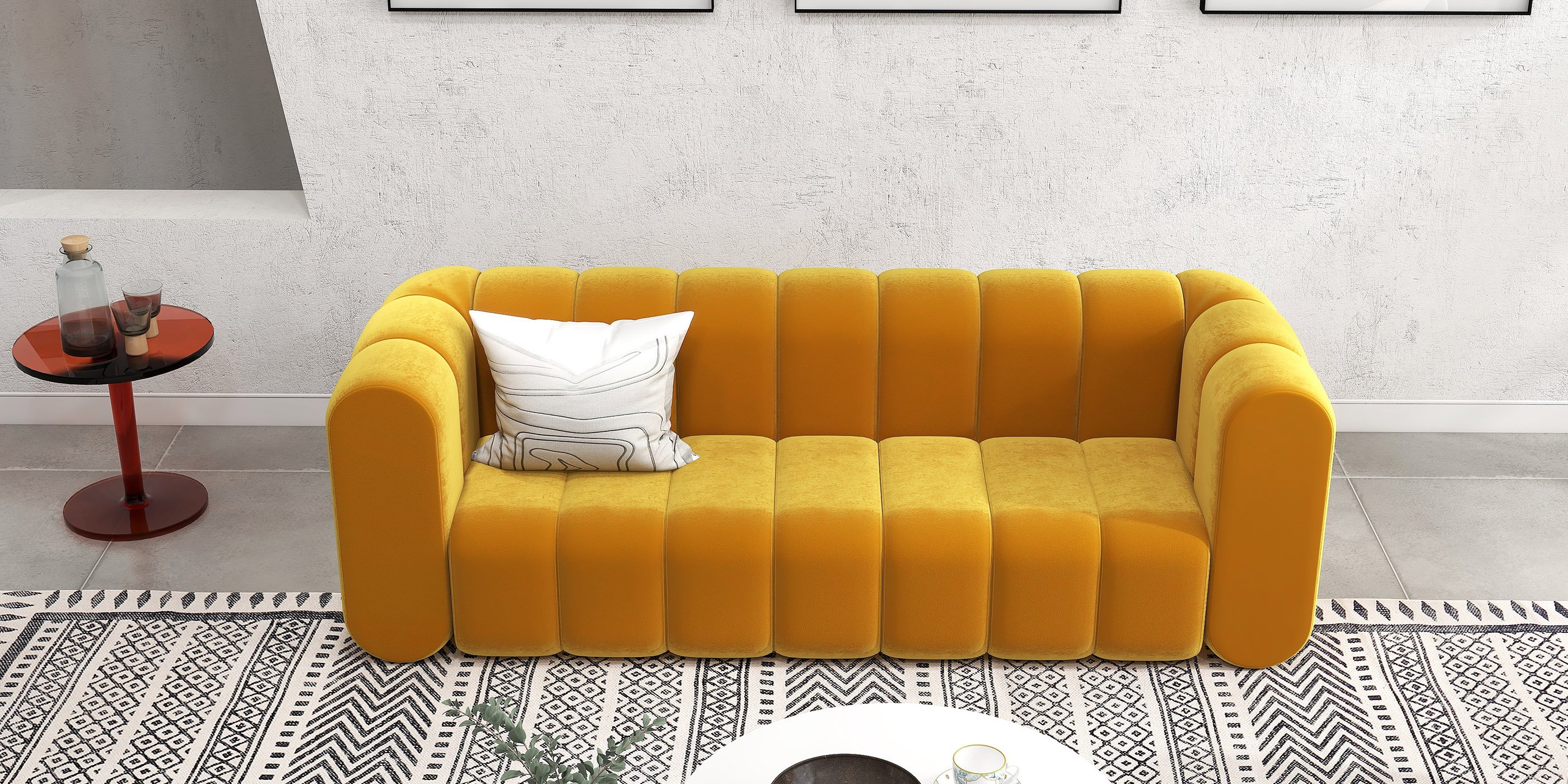 HMR Modern 3-Seater Sofa with Velvet Upholstered - Yellow