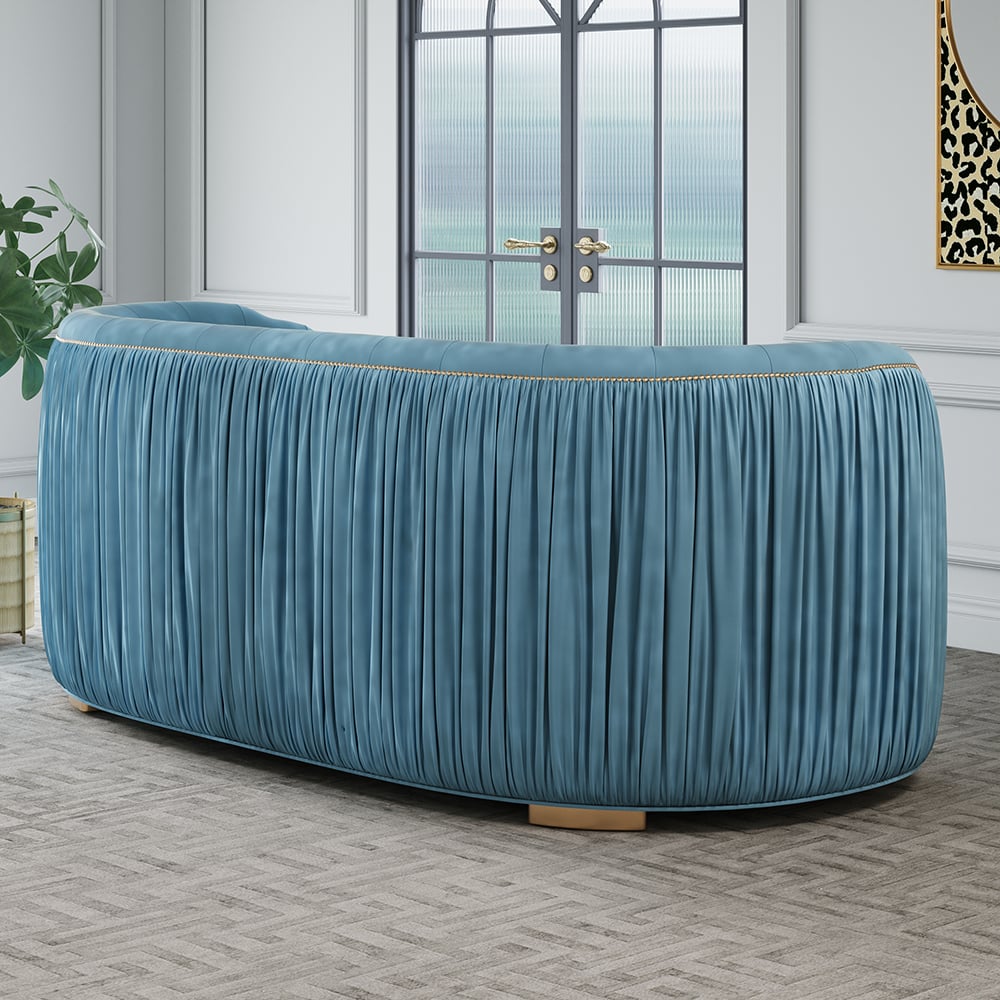 HMR - Velvet Upholstered 3-Seater Sofa in 83"W, Blue