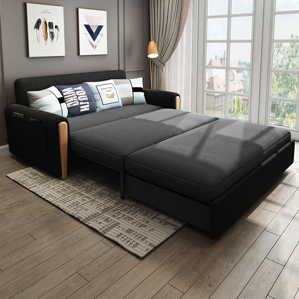 HMR - Upholstered Convertible Sofa Bed with Storage in 82"W, Gray