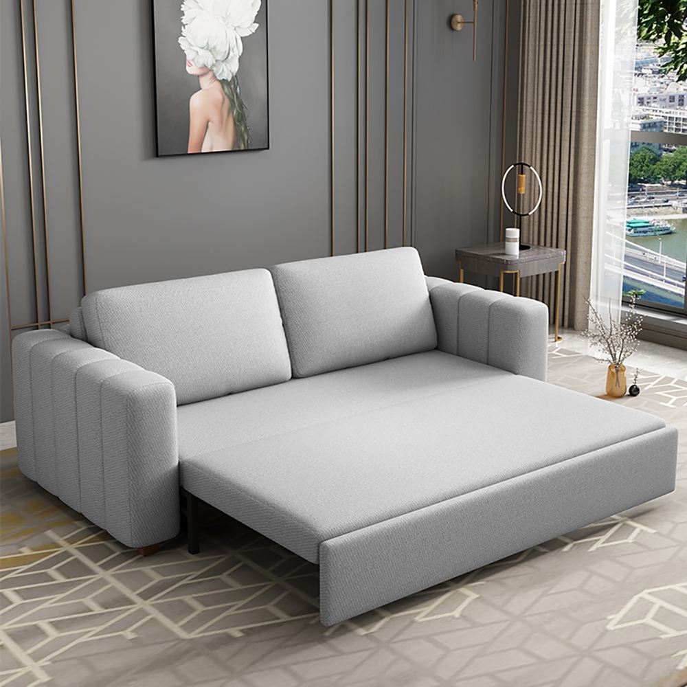 HMR King 3-Seater Convertible Sleeper Sofa with Linen Upholstery - Gray