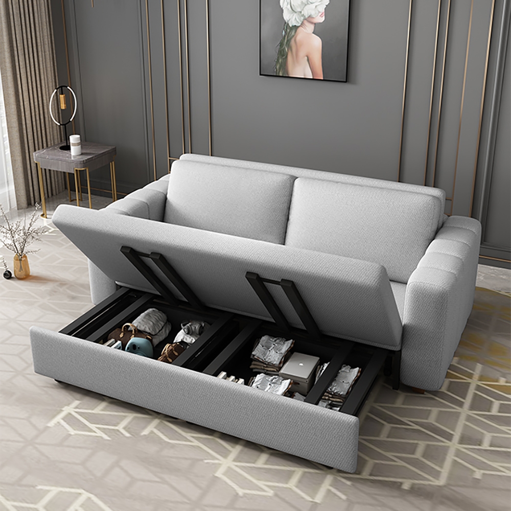 HMR King 3-Seater Convertible Sleeper Sofa with Linen Upholstery - Gray
