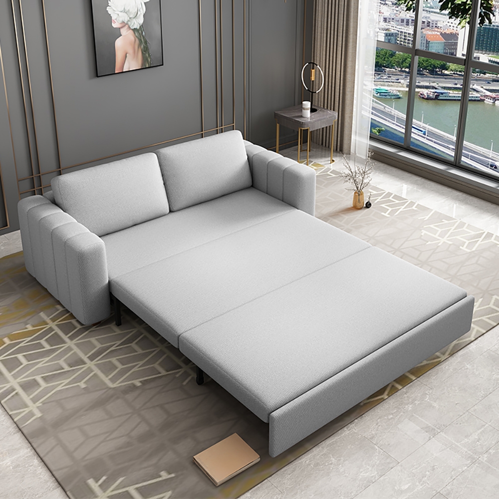 HMR King 3-Seater Convertible Sleeper Sofa with Linen Upholstery - Gray