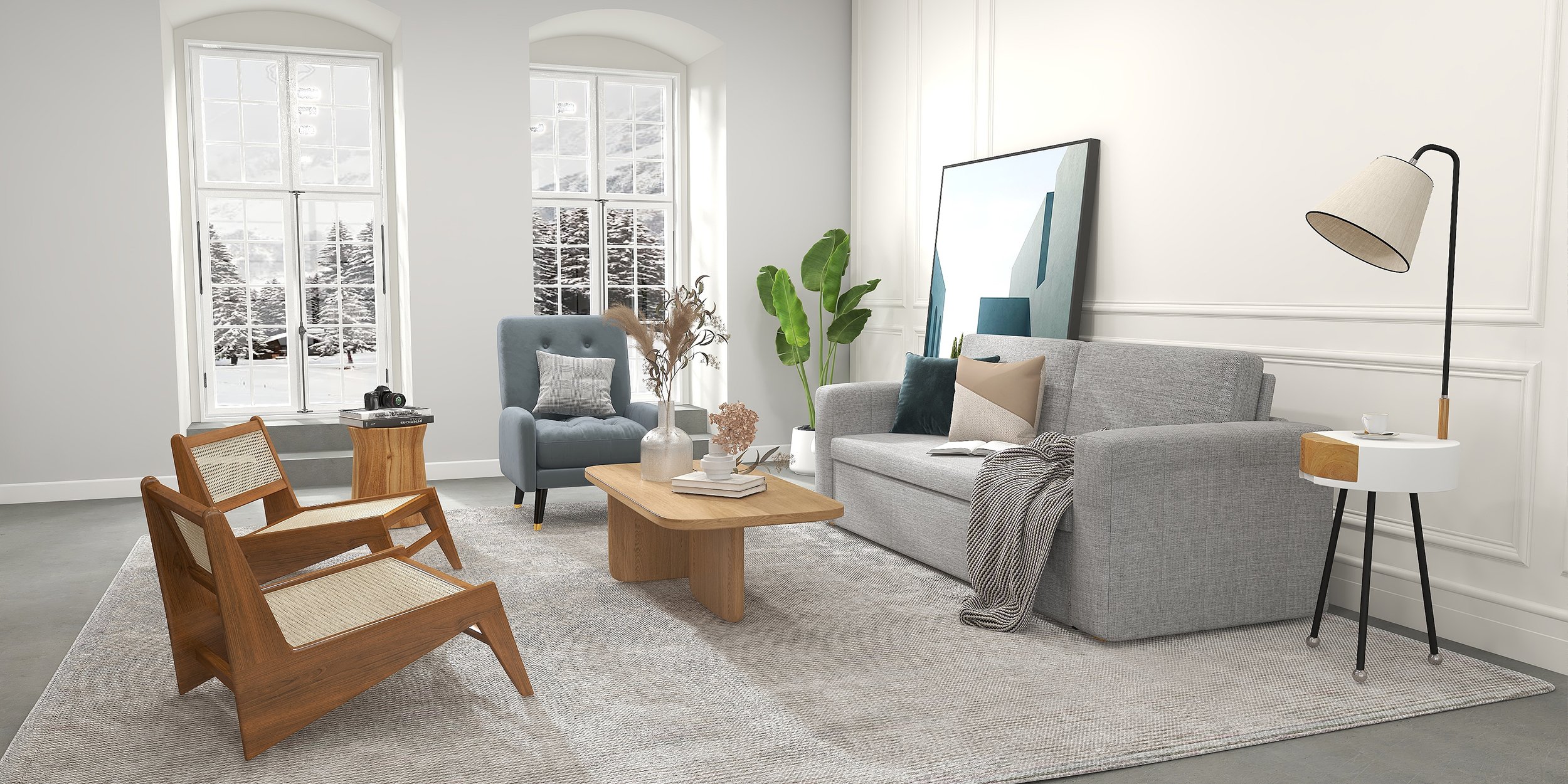HMR King 3-Seater Convertible Sleeper Sofa with Linen Upholstery - Gray