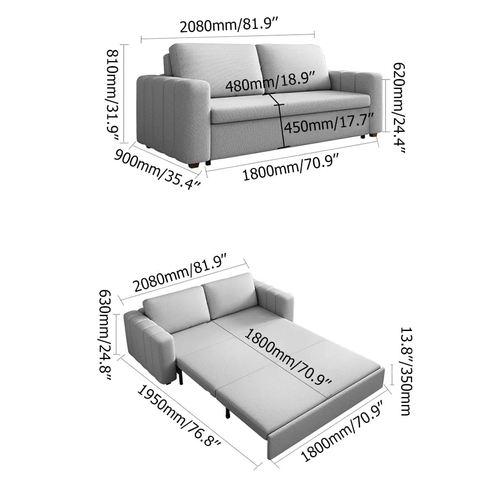 HMR King 3-Seater Convertible Sleeper Sofa with Linen Upholstery - Gray