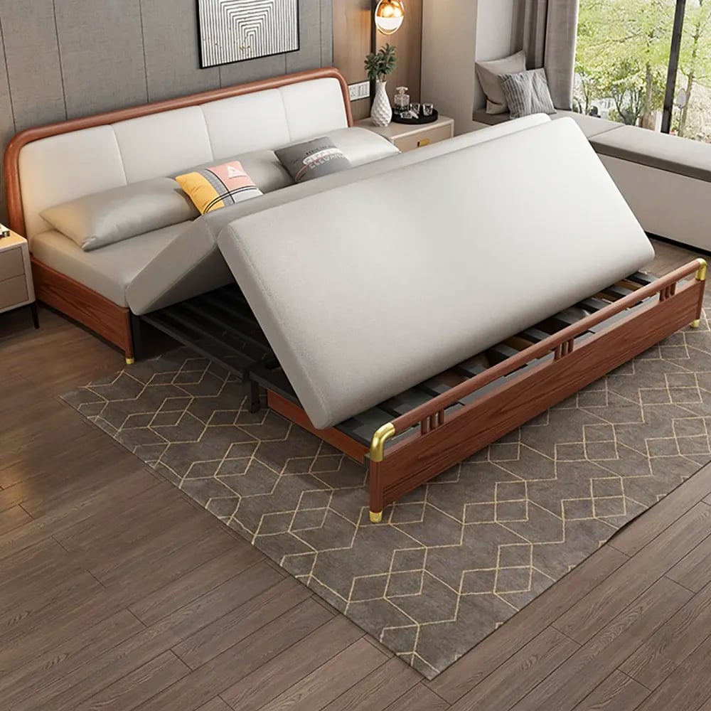 HMR - Sofa Leath-aire Upholstered Convertible Sofa with Storage in 74.8"W