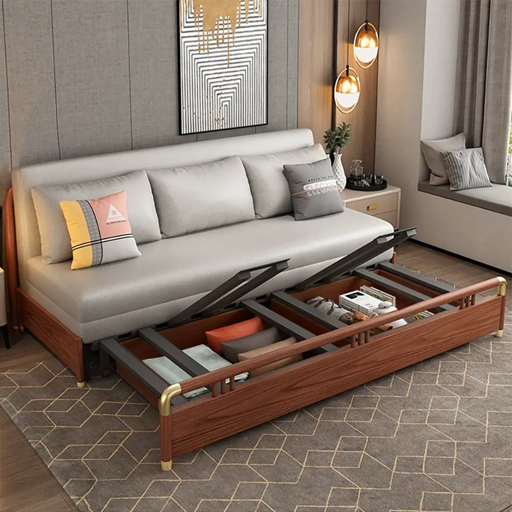 HMR - Sofa Leath-aire Upholstered Convertible Sofa with Storage in 74.8"W