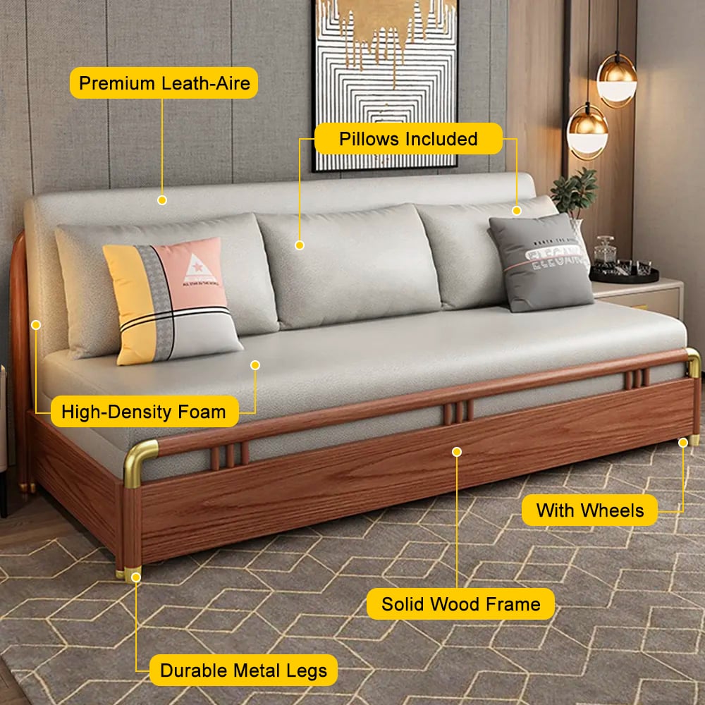 HMR - Sofa Leath-aire Upholstered Convertible Sofa with Storage in 74.8"W