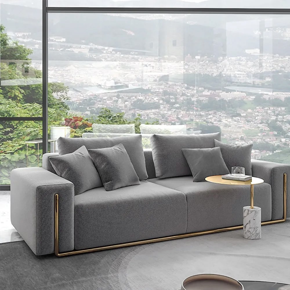 HMR - 87" Modern Gray Cotton & Linen Upholstered 3-Seater Sofa for Living Room
