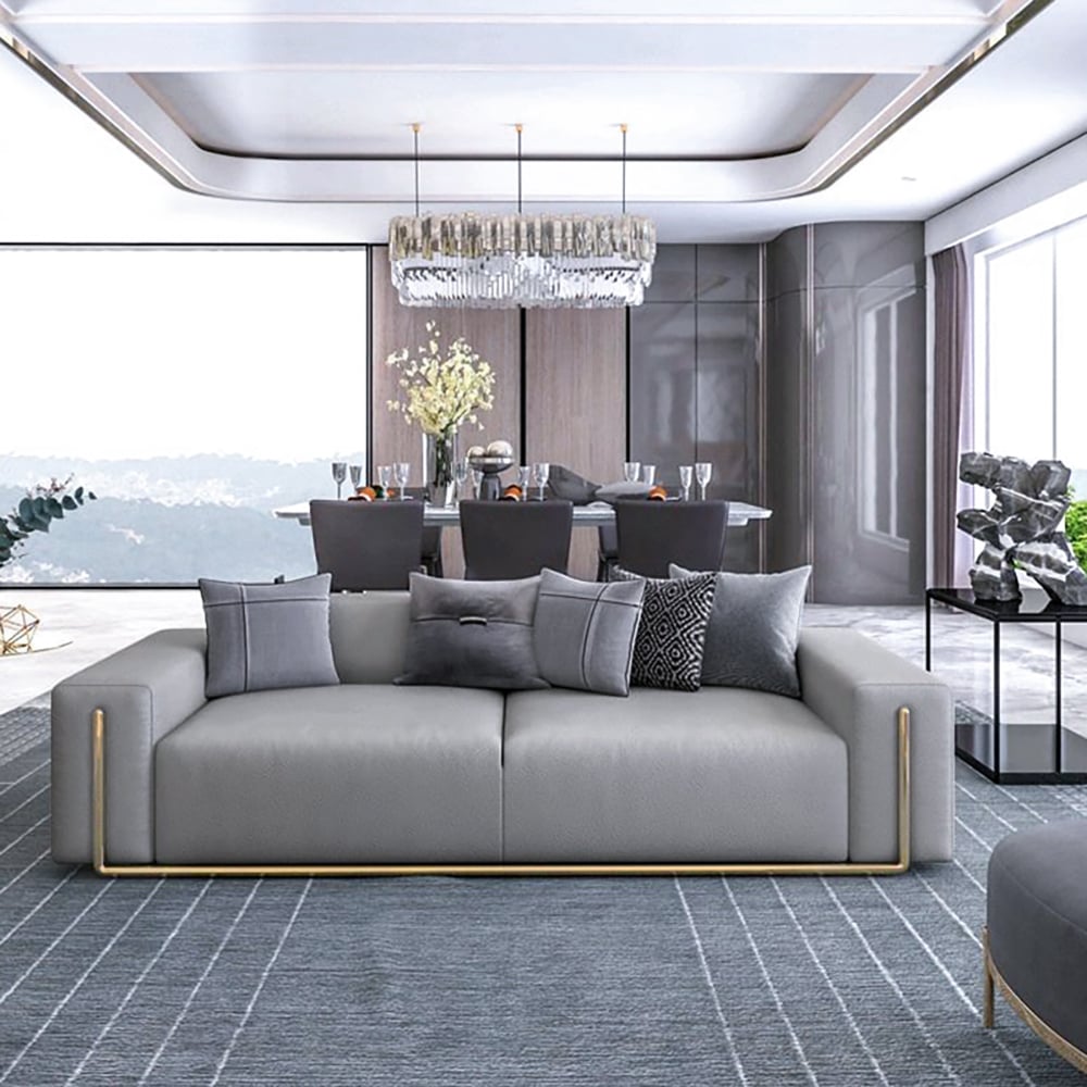 HMR - 87" Modern Gray Cotton & Linen Upholstered 3-Seater Sofa for Living Room