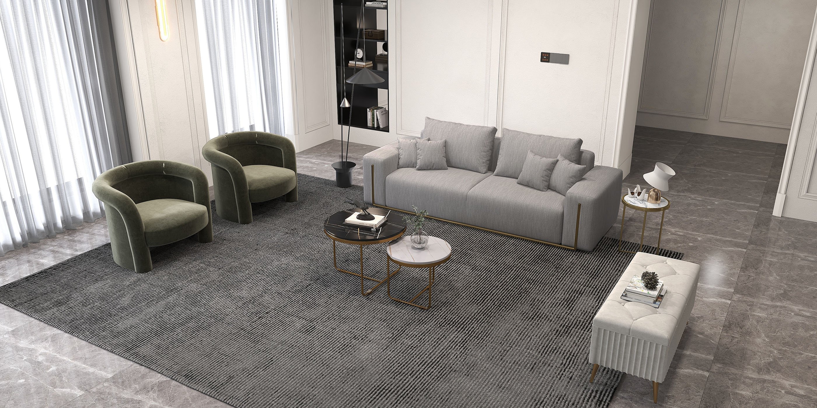 HMR - 87" Modern Gray Cotton & Linen Upholstered 3-Seater Sofa for Living Room