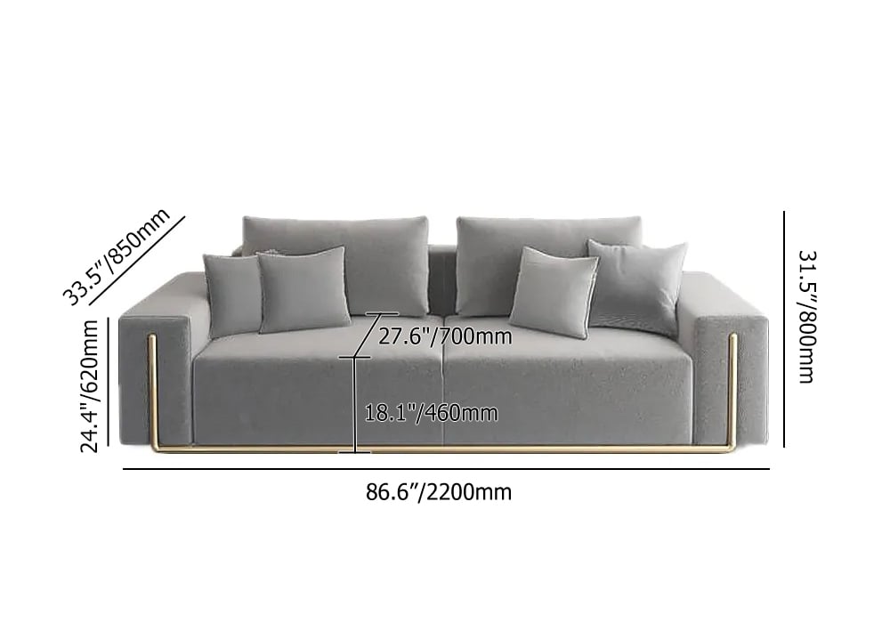 HMR - 87" Modern Gray Cotton & Linen Upholstered 3-Seater Sofa for Living Room