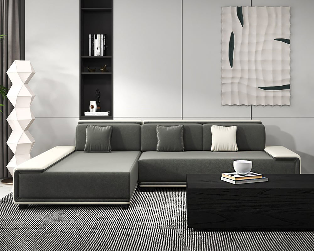 HMR Doart 112" Cotton & Linen 4-Seater Modern Corner Modular Sectional Sofa L-Shaped - Dark Gray