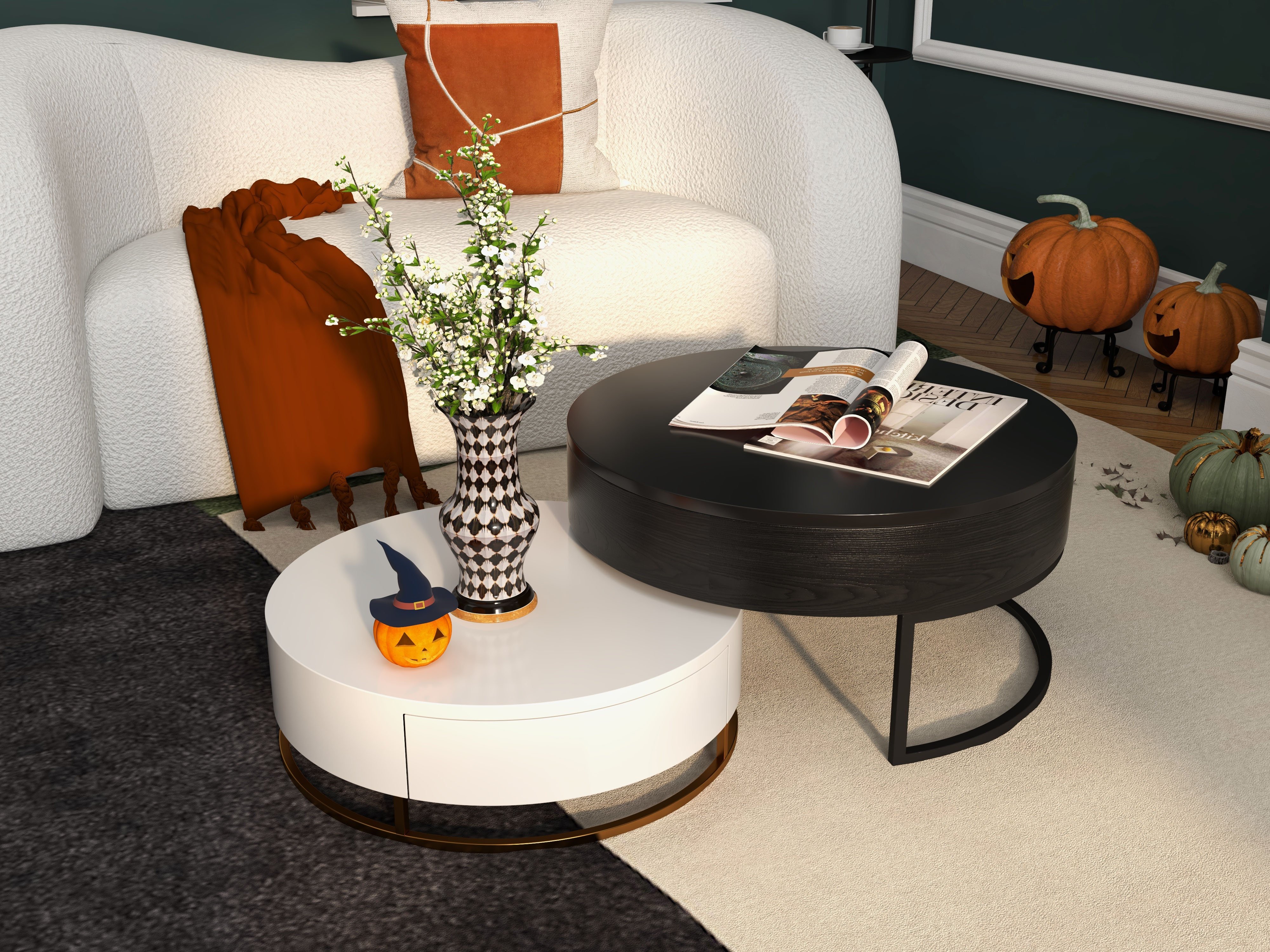 HMR Modern 67" Curved 2 Seater Sofa with Boucle Upholstered - White