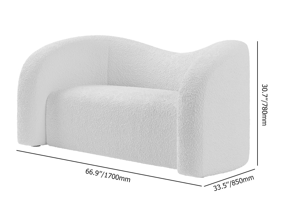HMR Modern 67" Curved 2 Seater Sofa with Boucle Upholstered - White