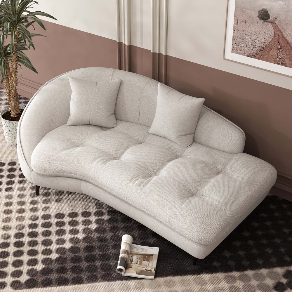 HMR - Chaise Longue Upholstered Linen 3-Seater Sofa in Steel Legs in 78.7"W, White