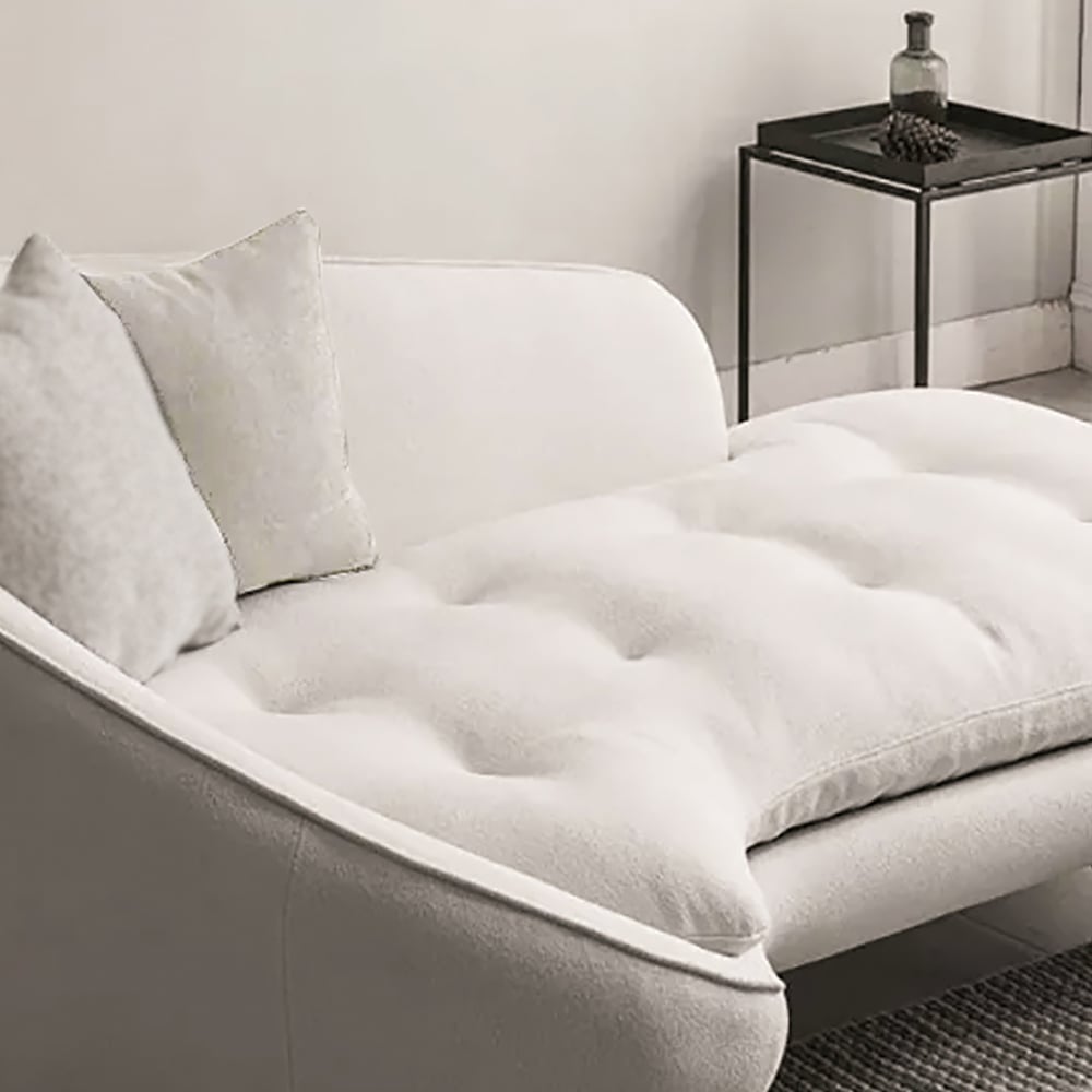 HMR - Chaise Longue Upholstered Linen 3-Seater Sofa in Steel Legs in 78.7"W, White