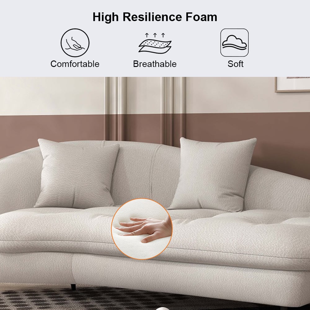 HMR - Chaise Longue Upholstered Linen 3-Seater Sofa in Steel Legs in 78.7"W, White