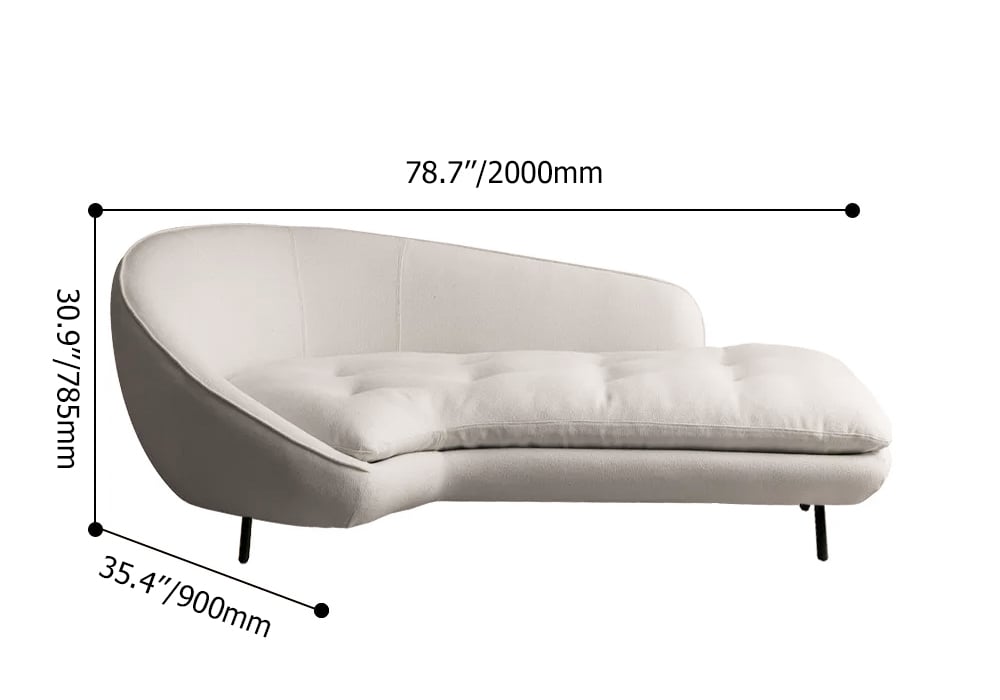 HMR - Chaise Longue Upholstered Linen 3-Seater Sofa in Steel Legs in 78.7"W, White