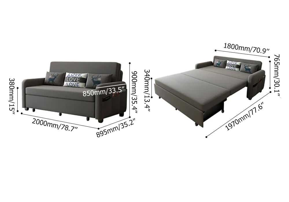 HMR - Convertible Sofa Bed with Storage in Deep Gray