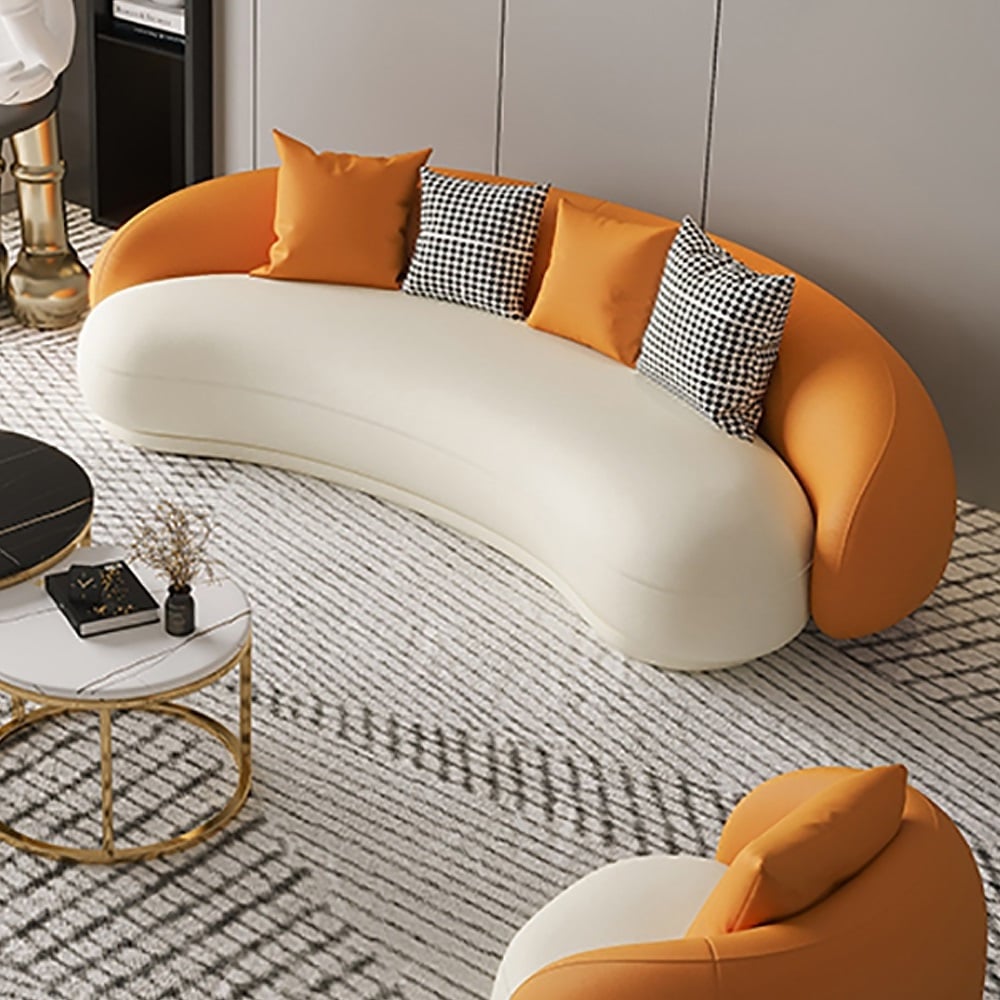 HMR - Leather Upholstered 3-Seater Sofa in 82.7"W, Orange and White