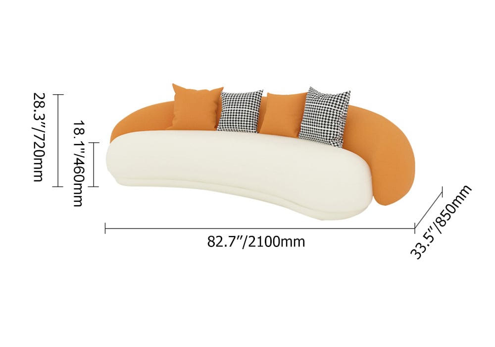 HMR - Leather Upholstered 3-Seater Sofa in 82.7"W, Orange and White