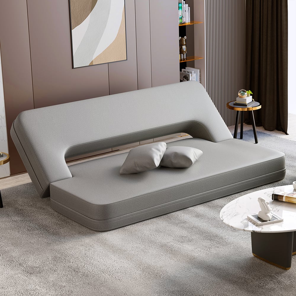 HMR Queen Folding Bed with Pillows - Light Gray, Leath-aire
