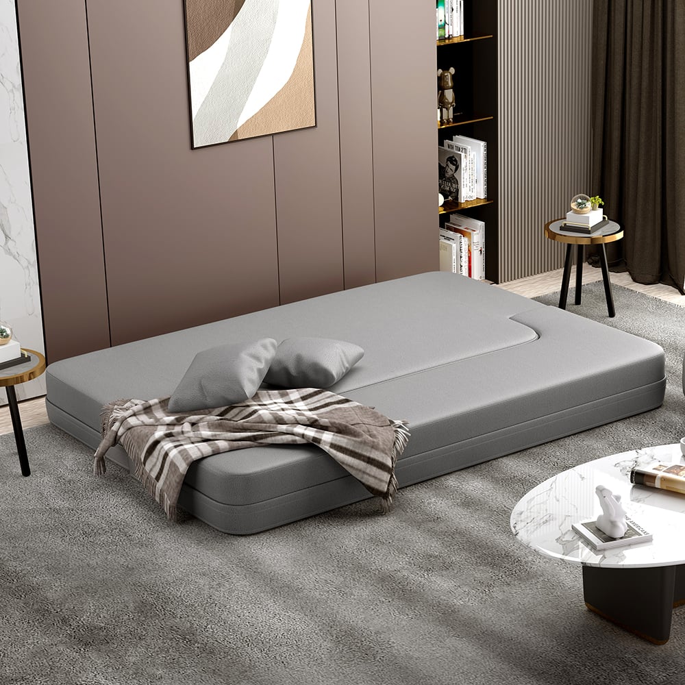 HMR Queen Folding Bed with Pillows - Light Gray, Leath-aire