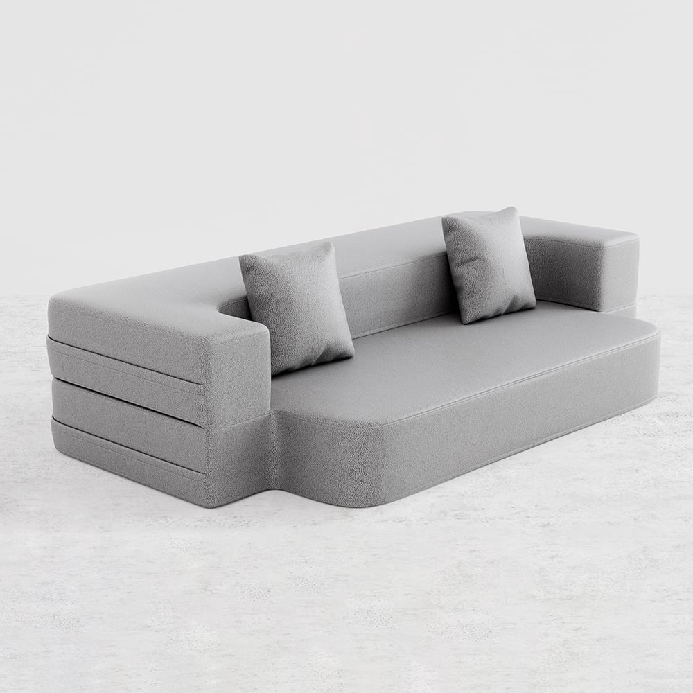 HMR Queen Folding Bed with Pillows - Light Gray, Leath-aire