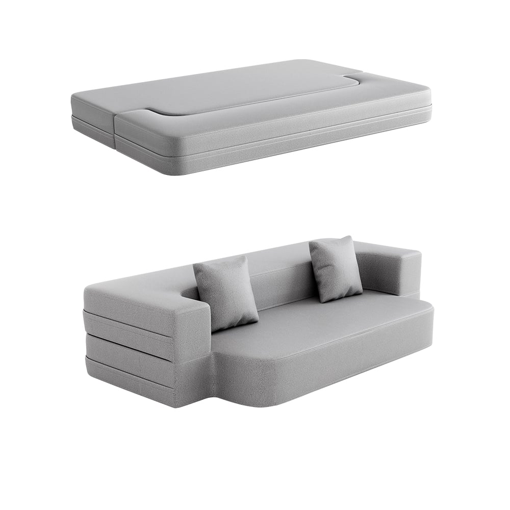 HMR Queen Folding Bed with Pillows - Light Gray, Leath-aire