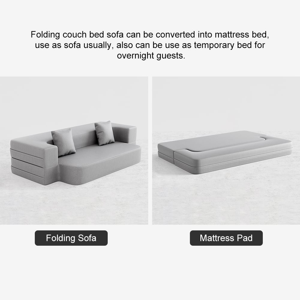 HMR Queen Folding Bed with Pillows - Light Gray, Leath-aire