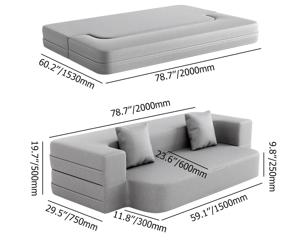 HMR Queen Folding Bed with Pillows - Light Gray, Leath-aire