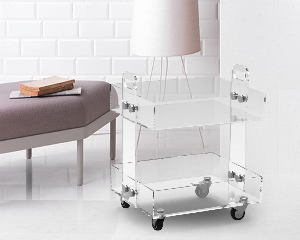 HMR - Modern Acrylic Rolling Bar with Handles in Gold