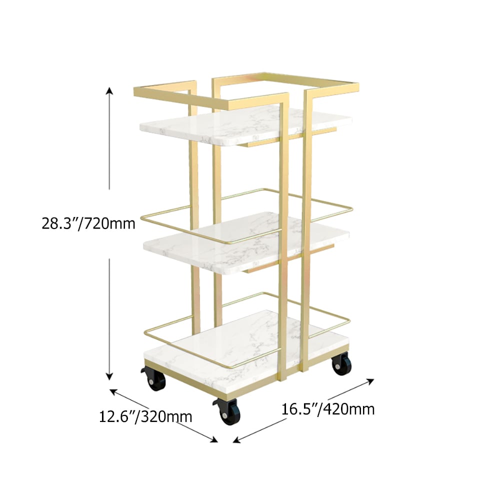 HMR - 3-Tier Rectangular Rolling Bar Cart with Wheels in Gold