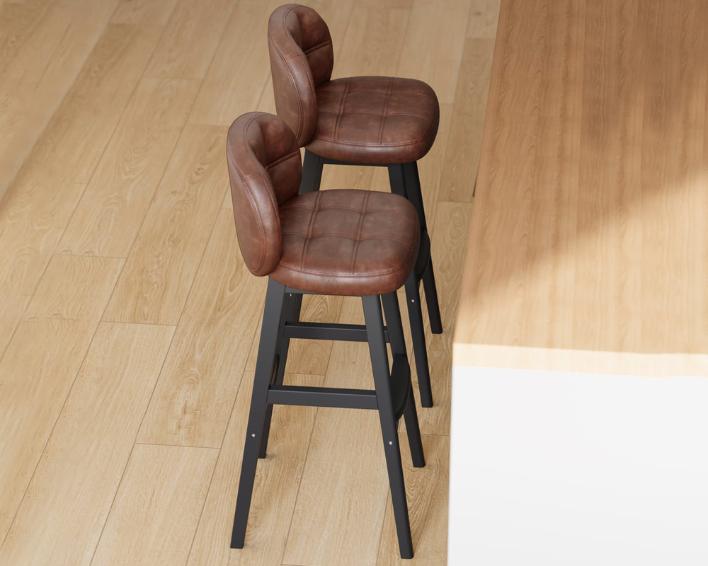 HMR Rustic 30" Bar Stools with PU Leather Upholstery (Set of 2) - Brown