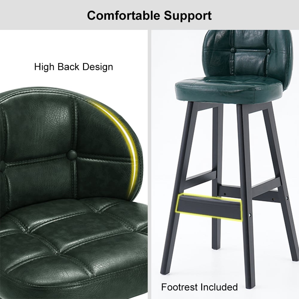 HMR Rustic 30" Bar Stools with PU Leather Upholstery (Set of 2) - Green