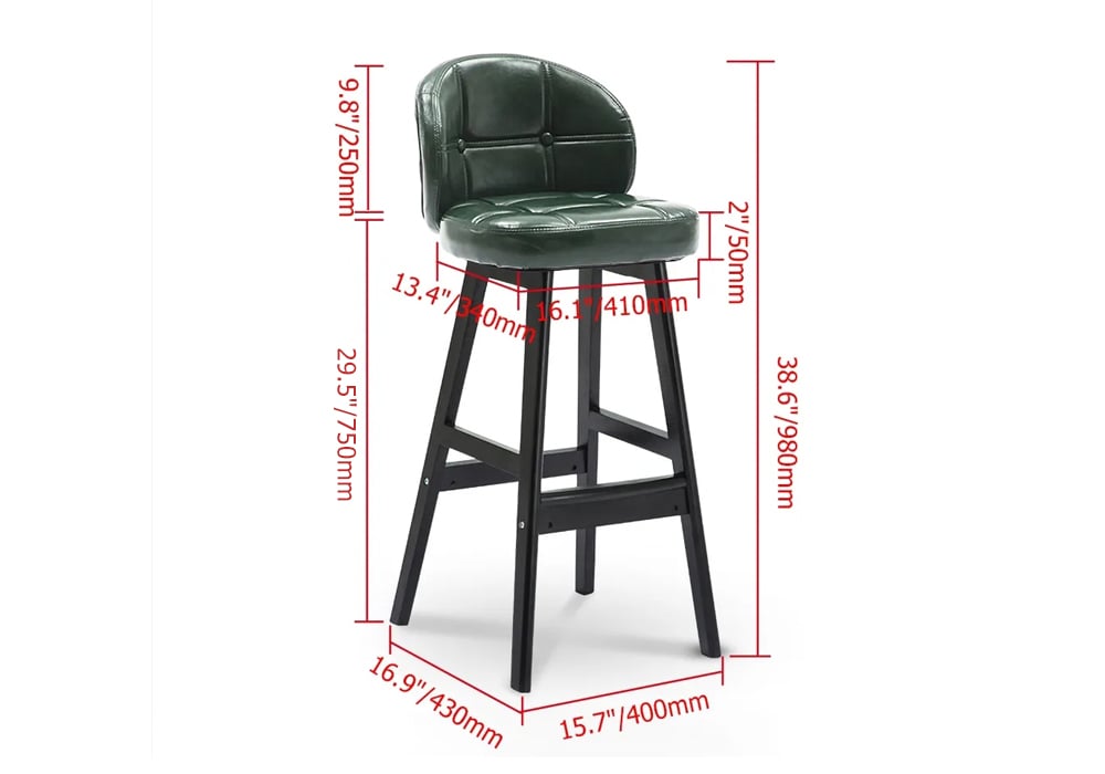 HMR Rustic 30" Bar Stools with PU Leather Upholstery (Set of 2) - Green