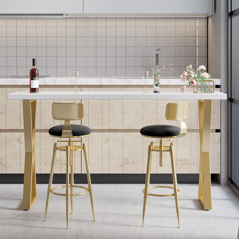 HMR Modern Adjustable Swivel Bar Stools with Velvet Upholstery (Set of 2) - Black