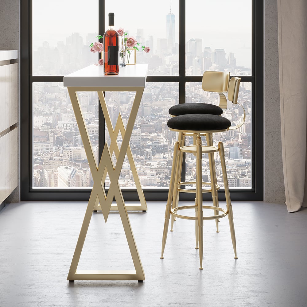 HMR Modern Adjustable Swivel Bar Stools with Velvet Upholstery (Set of 2) - Black