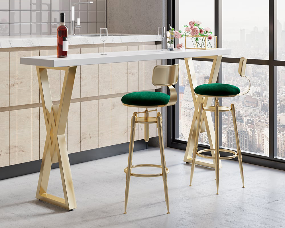HMR - Modern Adjustable Swivel Bar Stools with Velvet Upholstery (Set of 2)