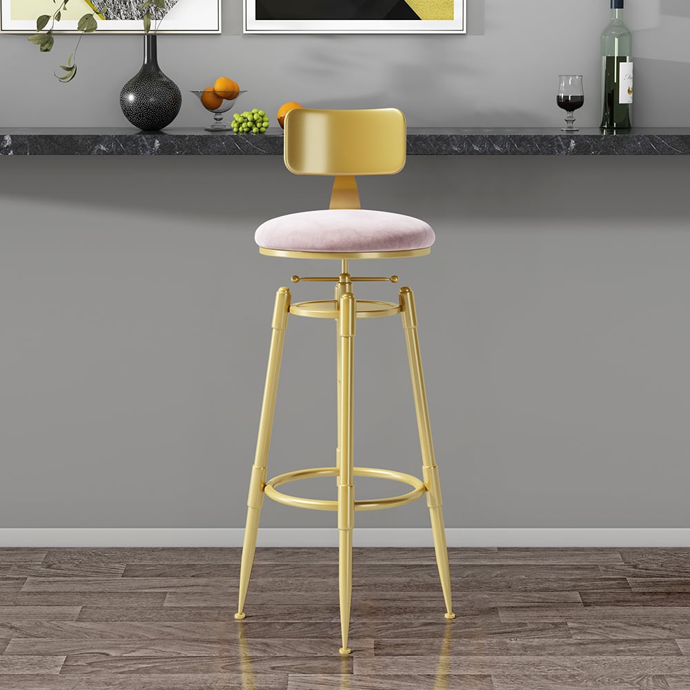 HMR Modern Adjustable Swivel Bar Stools with Velvet Upholstery (Set of 2) - Pink