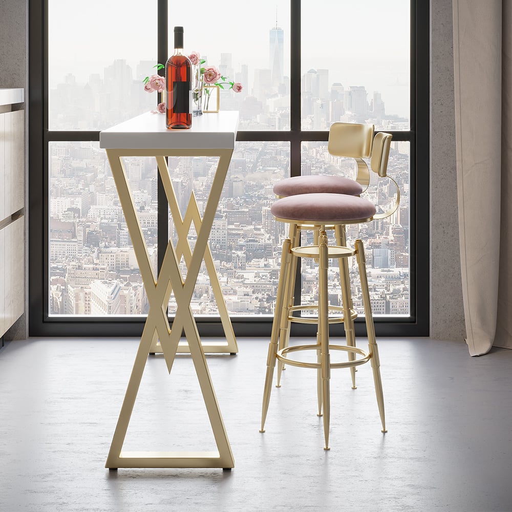 HMR Modern Adjustable Swivel Bar Stools with Velvet Upholstery (Set of 2) - Pink