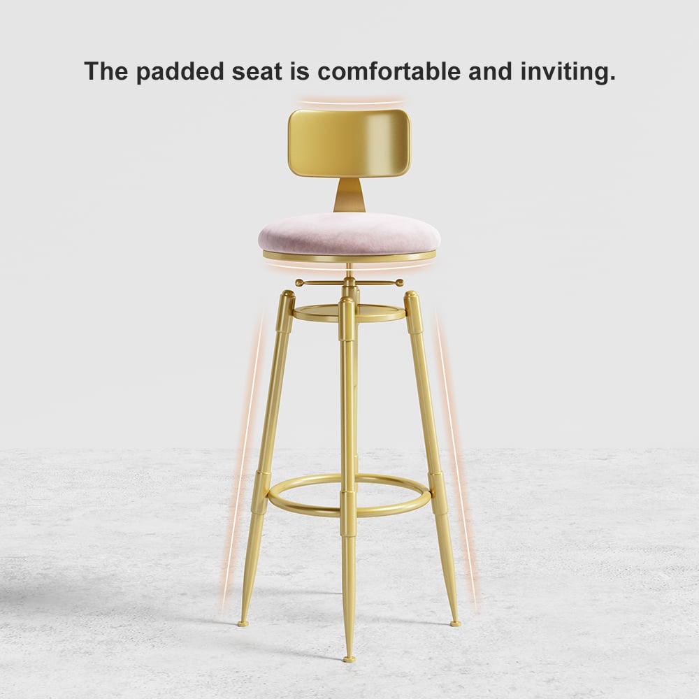 HMR Modern Adjustable Swivel Bar Stools with Velvet Upholstery (Set of 2) - Pink