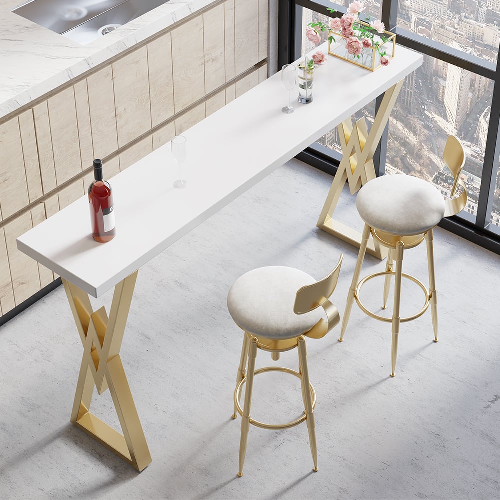 HMR Modern Adjustable Swivel Bar Stools with Velvet Upholstery (Set of 2) - White