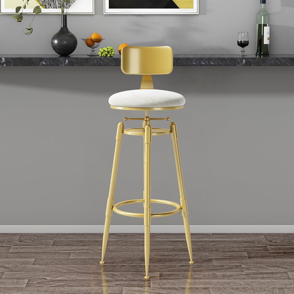 HMR Modern Adjustable Swivel Bar Stools with Velvet Upholstery (Set of 2) - White
