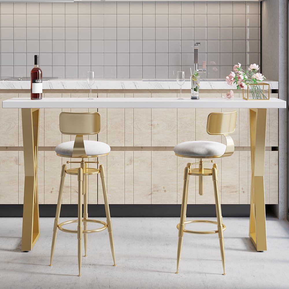 HMR Modern Adjustable Swivel Bar Stools with Velvet Upholstery (Set of 2) - White