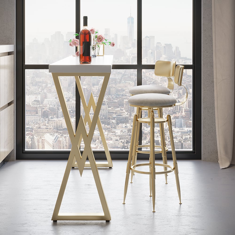 HMR Modern Adjustable Swivel Bar Stools with Velvet Upholstery (Set of 2) - White