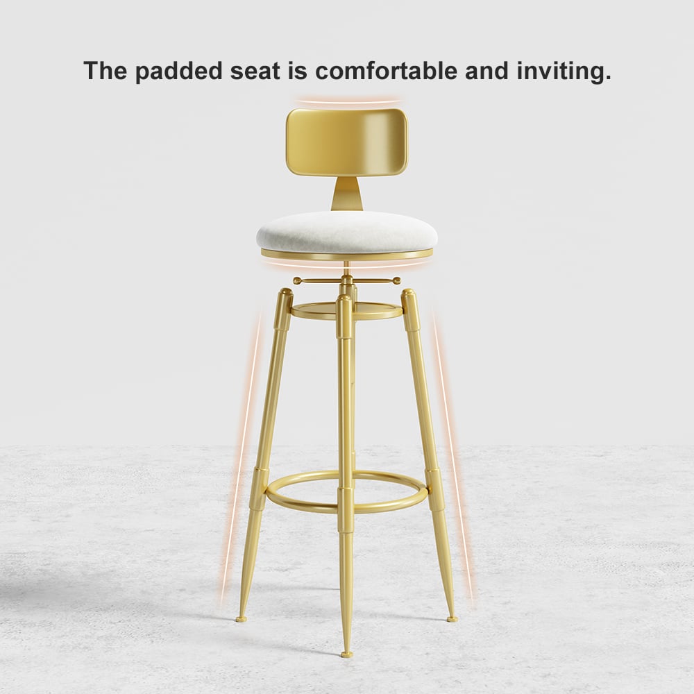 HMR Modern Adjustable Swivel Bar Stools with Velvet Upholstery (Set of 2) - White
