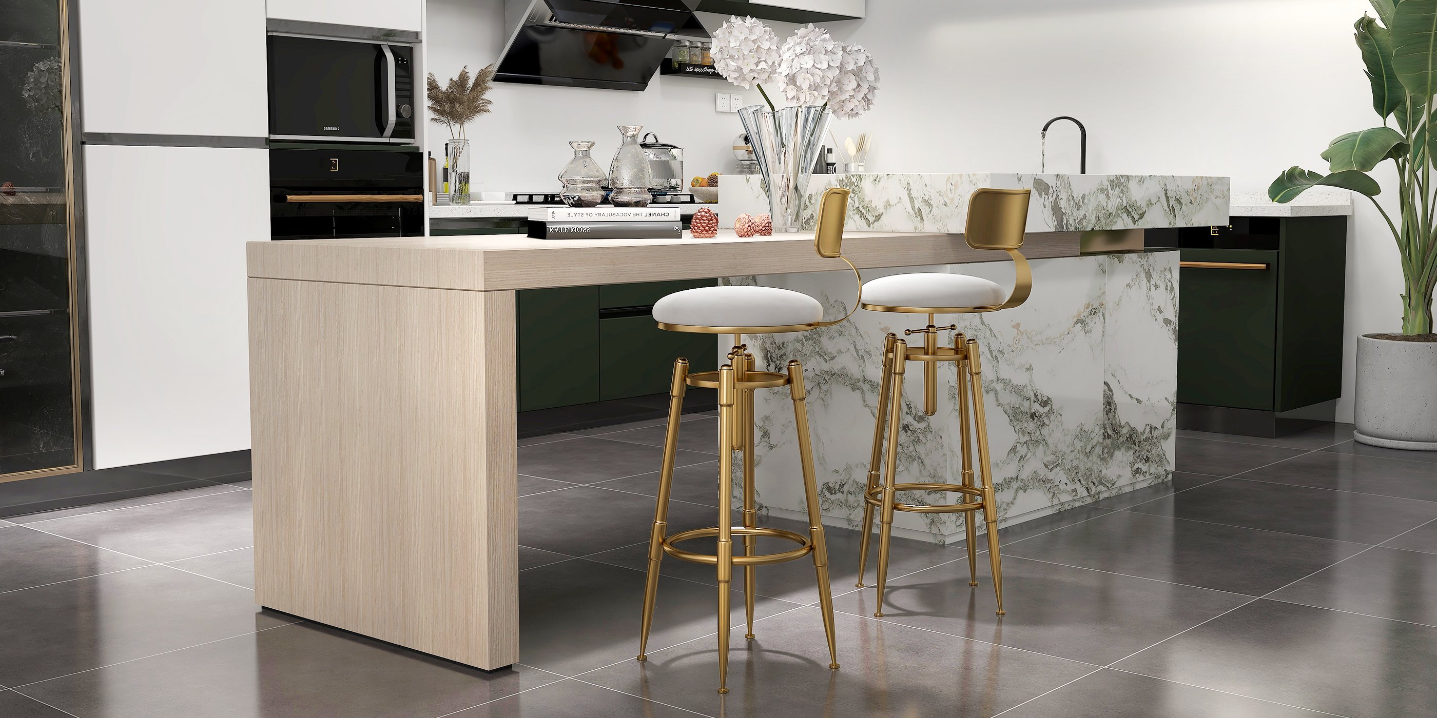 HMR Modern Adjustable Swivel Bar Stools with Velvet Upholstery (Set of 2) - White